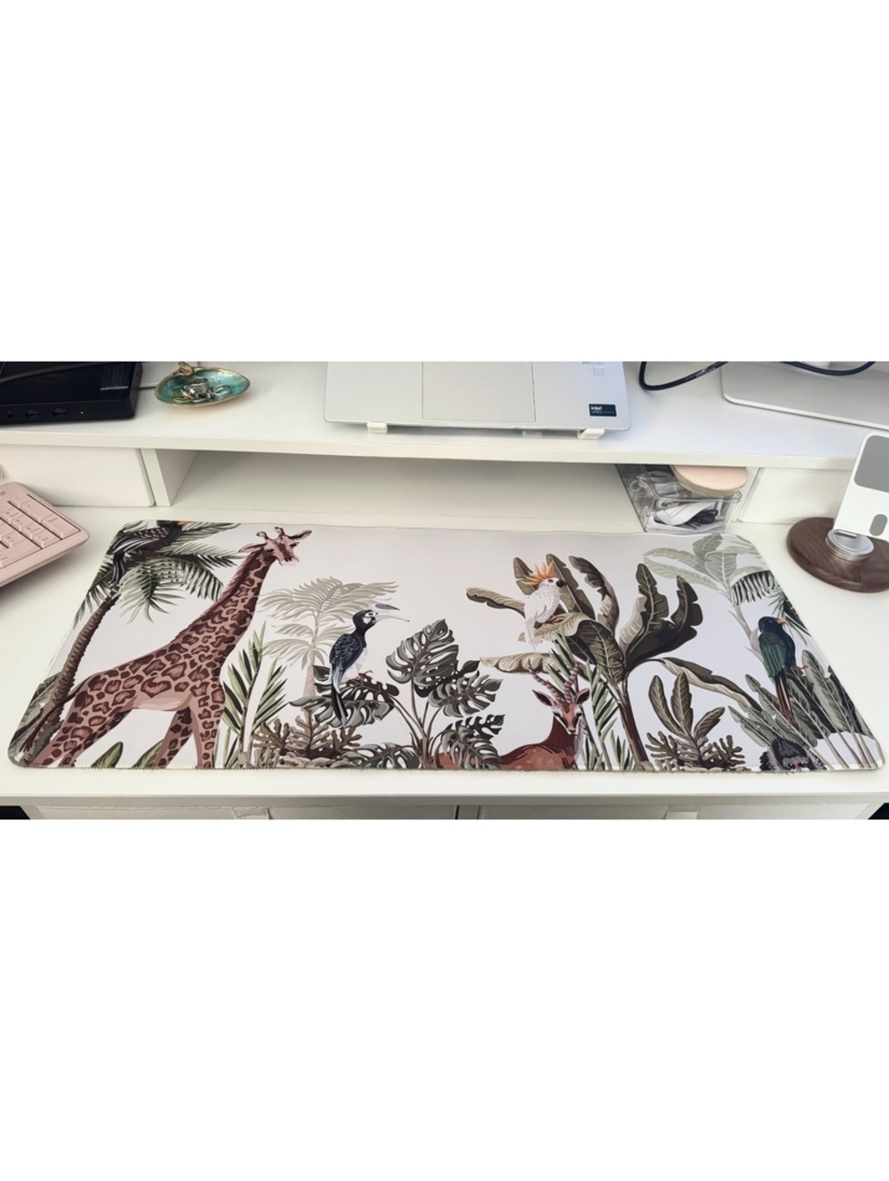 Extra Large Tropical Jungle Desk Mat Mouse Pad Giraffe Birds Botanical